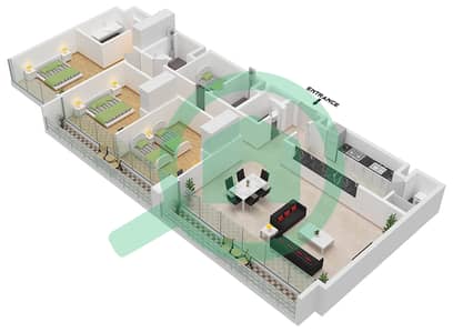 المخططات الطابقية لتصميم النموذج B-2 FLOOR 2,3,5,6,8,9 شقة 3 غرف نوم - نسق 3