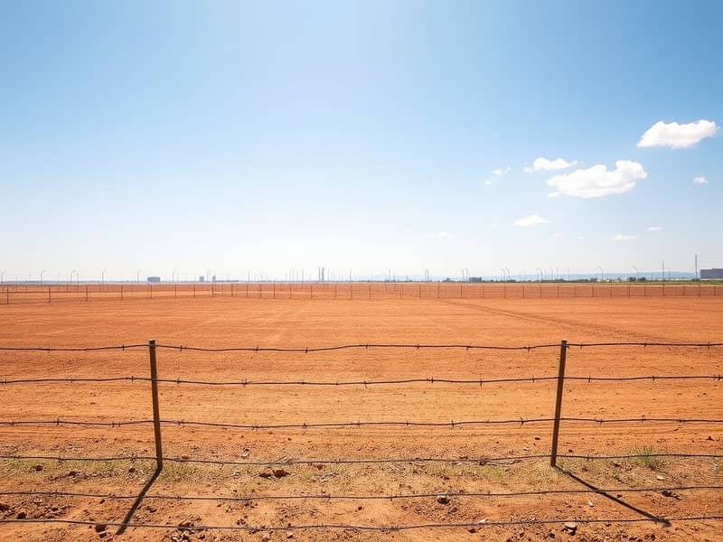 2 A_wide_view_of_a_barren_industrial_plot_on_a_sunny_day. _The_land_is_flat_and_bare_with_a_dry_reddish_brown_surface. _Surrounding_the_plot_is_a_simple_barbed_wire_fence_that_emphasizes_the_emptiness. _In_the_distance_t - Copy. jpeg