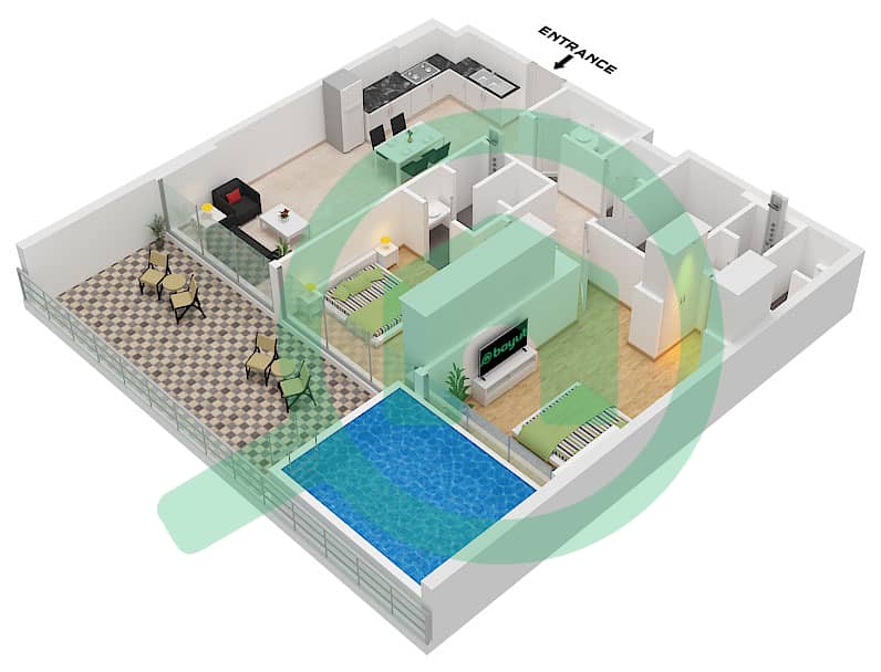 Type B Empire Estates - Plan d’étage de 2 chambres Appartement Type B Type B interactive3D