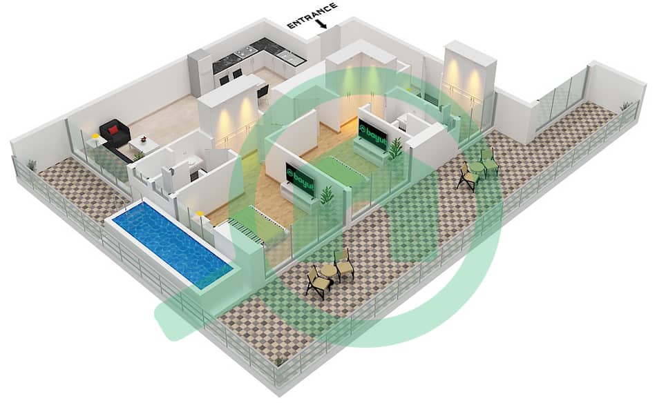 Type E Empire Estates - Plan d’étage de 2 chambres Appartement Type E Type E interactive3D
