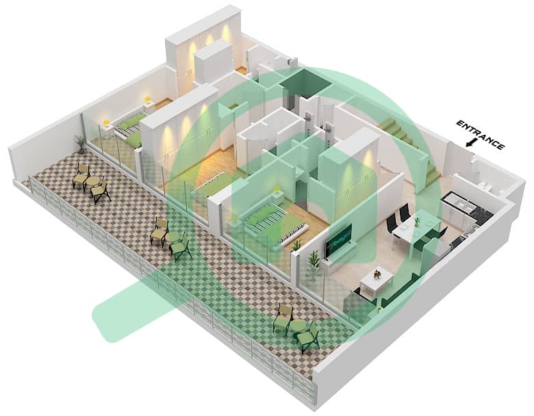 Empire Estates - Plan d’étage de 3 chambres Appartement Type E Type E Floor Lower interactive3D