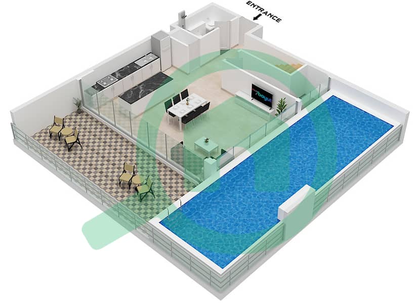 Type F Floor Lower Empire Estates - Plan d’étage de 2 chambres Appartement Type F Type F Floor Lower interactive3D