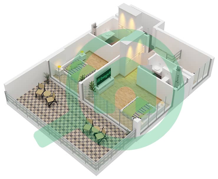 Type F Floor Upper Empire Estates - Plan d’étage de 2 chambres Appartement Type F Type F Floor Upper interactive3D