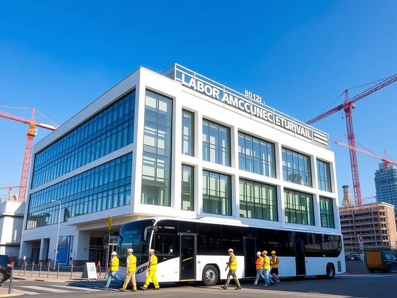 A_modern_labor_accommodation_building_with_a_striking_architectural_design_featuring_extensive_glass_windows_and_a_clean_white_fa_ade. _It_is_situated_at_a_bustling_urban_intersection_with_construction_cranes_in_the_b. jpeg A_modern_labor_accommodation_building_with_a_striking_architectural_design_featuring_extensive_glass_windows_and_a_clean_white_fa_ade. _It_is_situated_at_a_bustling_urban_intersection_with_construction_cranes_in_the_b. jpeg