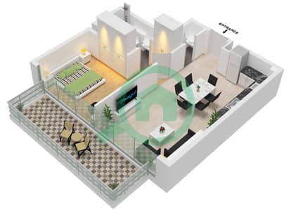 Binghatti Azure - Plano de planta de 1 habitación Apartamento Tipo A Binghatti Azure - Plano de planta de 1 habitación Apartamento Tipo A
