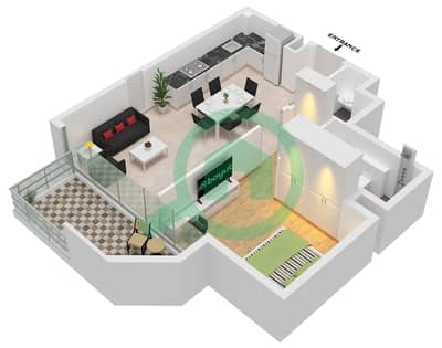 Binghatti Azure - Plano de planta de 1 habitación Apartamento Tipo B Binghatti Azure - Plano de planta de 1 habitación Apartamento Tipo B