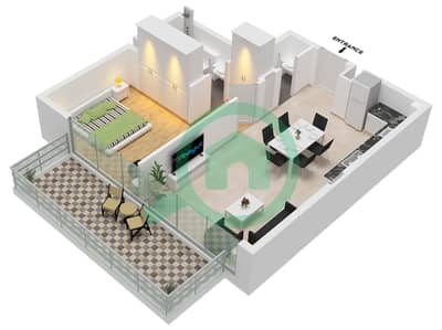 Binghatti Azure - Plano de planta de 1 habitación Apartamento Tipo C Binghatti Azure - Plano de planta de 1 habitación Apartamento Tipo C