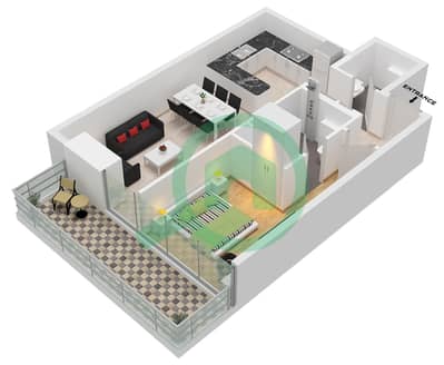 Binghatti Azure - Plano de planta de 1 habitación Apartamento Tipo D Binghatti Azure - Plano de planta de 1 habitación Apartamento Tipo D