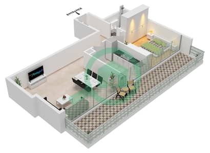 Binghatti Azure - Plano de planta de 1 habitación Apartamento Tipo K Binghatti Azure - Plano de planta de 1 habitación Apartamento Tipo K