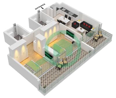 Binghatti Azure - Plano de planta de 2 habitaciones Apartamento Tipo D Binghatti Azure - Plano de planta de 2 habitaciones Apartamento Tipo D