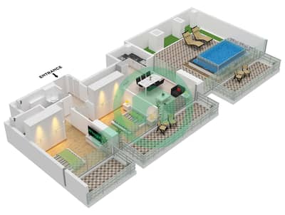 Binghatti Azure - Plano de planta de 2 habitaciones Apartamento Tipo E Binghatti Azure - Plano de planta de 2 habitaciones Apartamento Tipo E