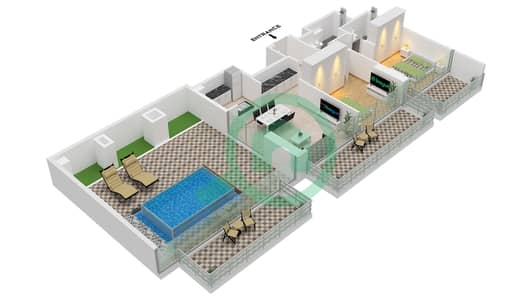 Binghatti Azure - Plano de planta de 2 habitaciones Apartamento Tipo F Binghatti Azure - Plano de planta de 2 habitaciones Apartamento Tipo F