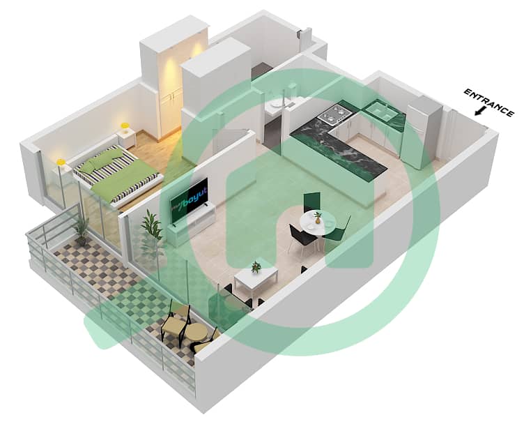 Cluster E - 1 Bedroom Apartment Type B FLOOR GROUND Floor plan interactive3D