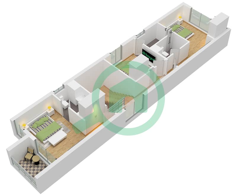 Mulberry - Grundriss für 3 Schlafzimmer Villa Typ R First Floor interactive3D