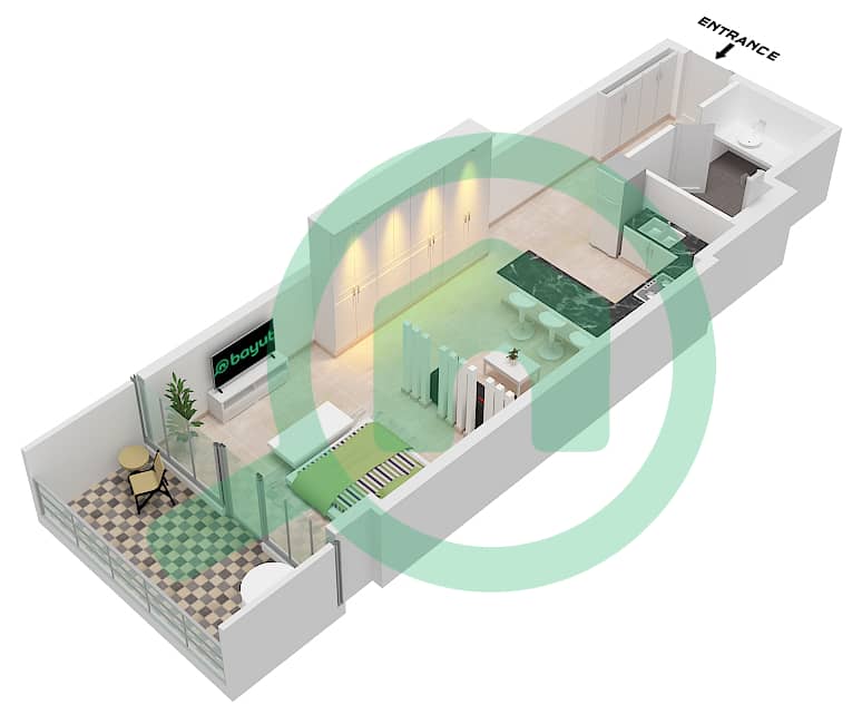 Radiant Elite Tower - Studio Apartment Type A Floor plan interactive3D
