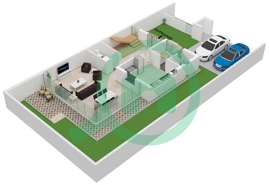 Floor Ground Phoenix - Grundriss für 3 Schlafzimmer Reihenhaus Typ TH-M Floor Ground interactive3D