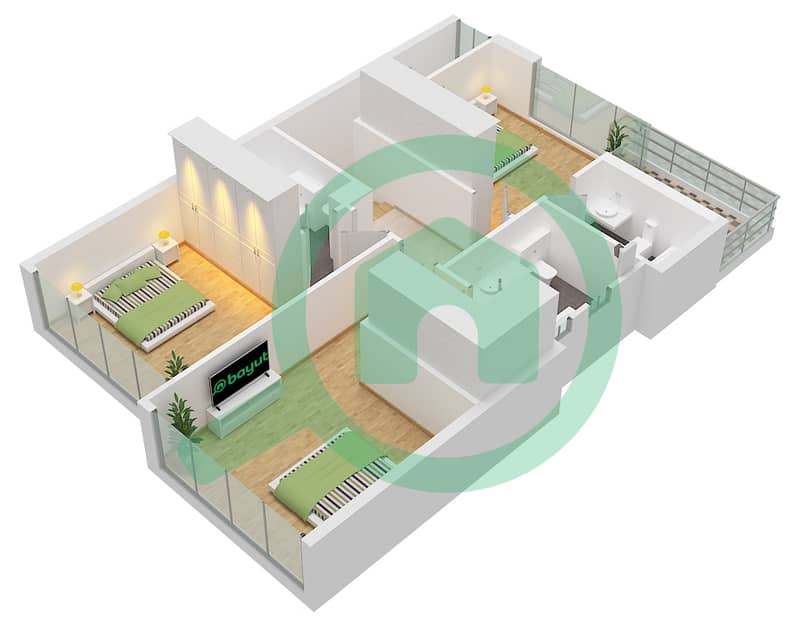 Floor First Phoenix - Grundriss für 3 Schlafzimmer Reihenhaus Typ TH-M Floor First interactive3D