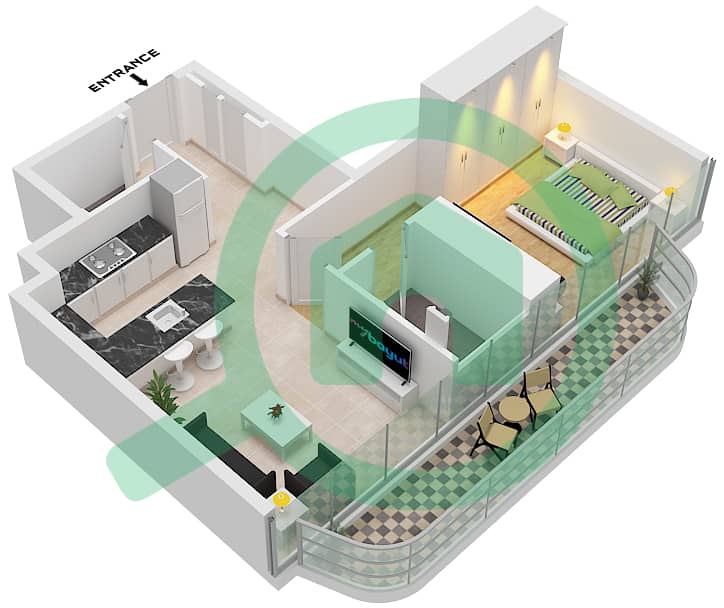 Society House - 1 Bedroom Apartment Type/unit A / UNIT T4,T5 FLOOR 2-31 Floor plan interactive3D