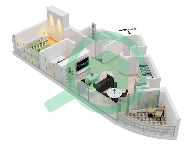 Sobha Orbis Tower B - 1 Bedroom Apartment Type/unit B / UNIT 4 FLOOR 32 Floor plan Type B Unit 4 Floor 32 interactive3D