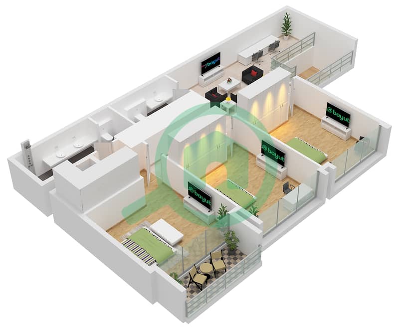 Type 7 Unit 2 Floor 32 Upper Design Quarter Tower A - 3 Bedroom Apartment Type/unit 7 / UNIT 2 FLOOR 32 Floor plan Type 7 Unit 2 Floor 32 Upper interactive3D