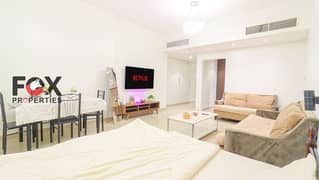 ستوديو مفروش للإيجار السنوي في الراشدية 1 أبراج الهورايزون بلكونة إطلالة بحرية باركينج مجاني درهم 4 أو 6 دفعات