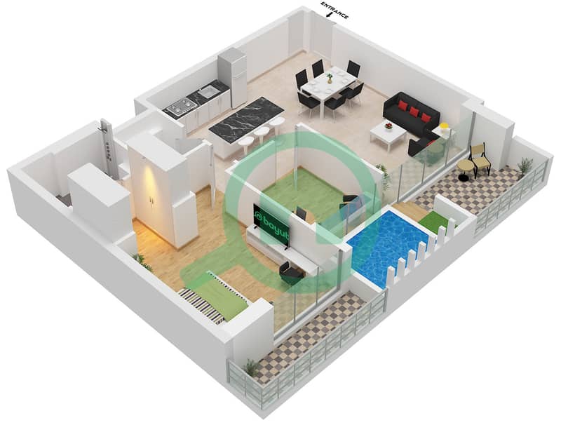 Gharbi I Residences - 1 Bedroom Apartment Type/unit 2 / UNIT 8 FLOOR 1-12 Floor plan interactive3D