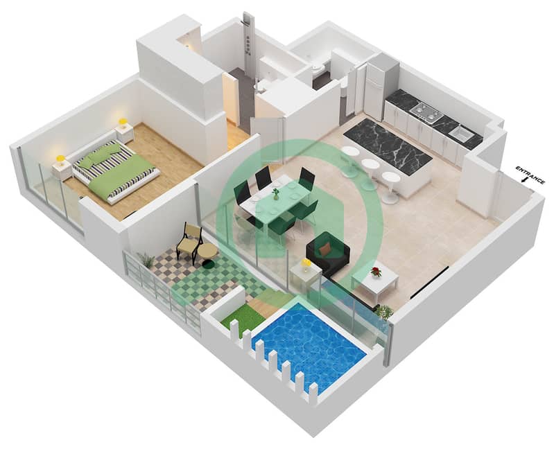 Gharbi I Residences - 1 Bedroom Apartment Type/unit 3 / UNIT 7 FLOOR 1-12 Floor plan interactive3D