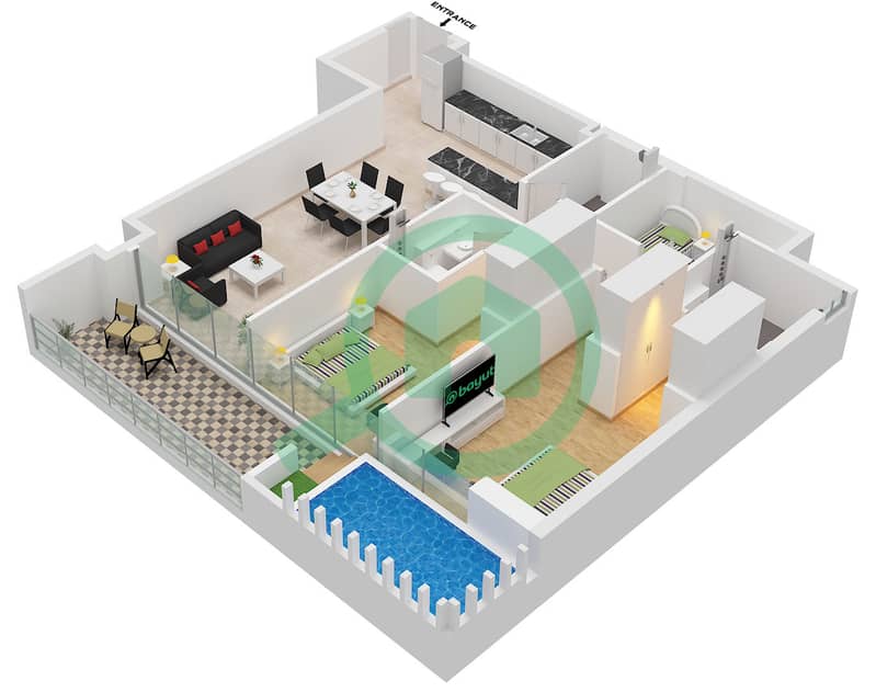 Gharbi I Residences - 2 Bedroom Apartment Type/unit 1 / UNIT 6 FLOOR 1-12 Floor plan interactive3D