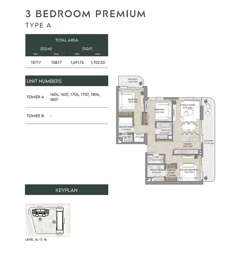 3 BR floor plan
