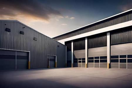 Земля промышленного назначения Продажа в Аль Мадам, Шарджа - a-large-industrial-building-with-two-garage-doors-ai-generated-photo. jpg
