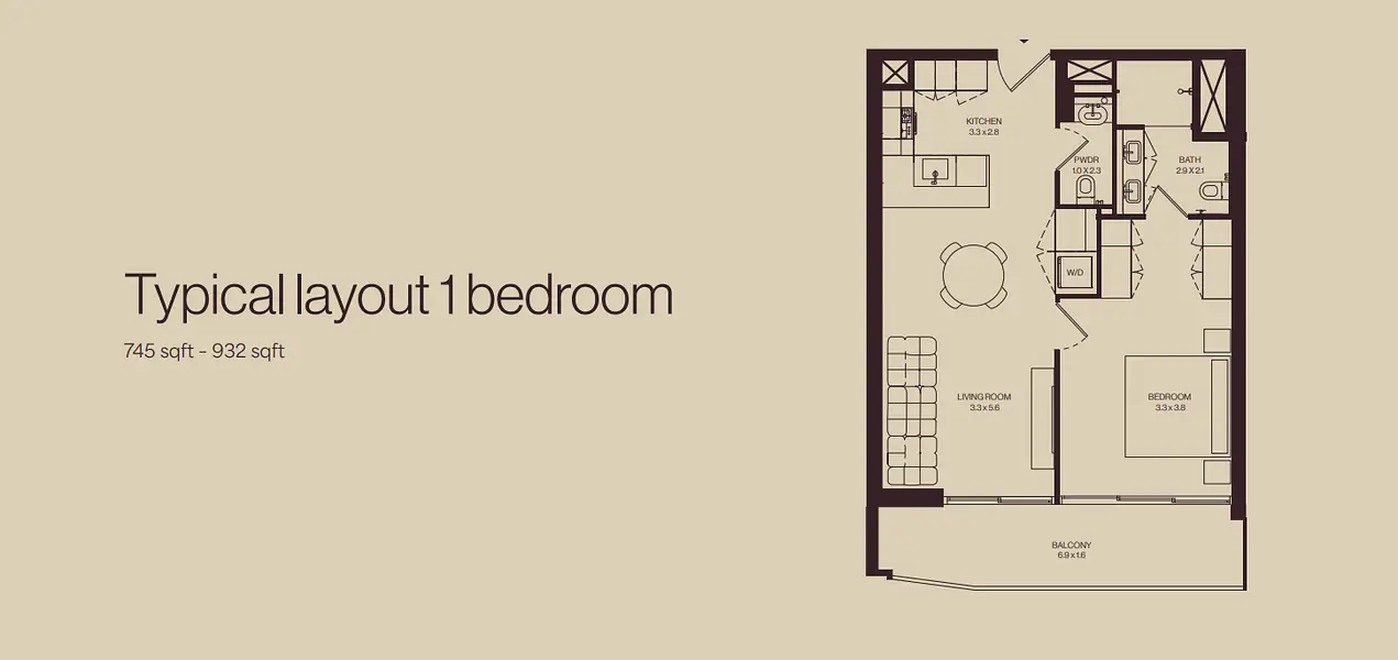 1 BR floor plan
