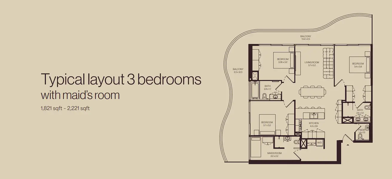 3 BR floor plan