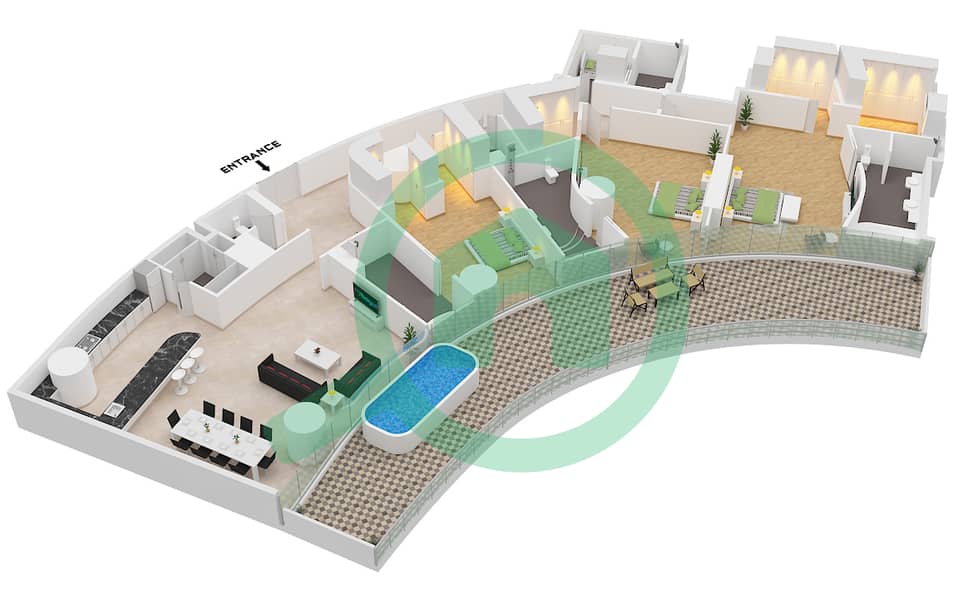 Bugatti Residences by Binghatti - Plan d’étage de 3 chambres Appartement Type 4 interactive3D