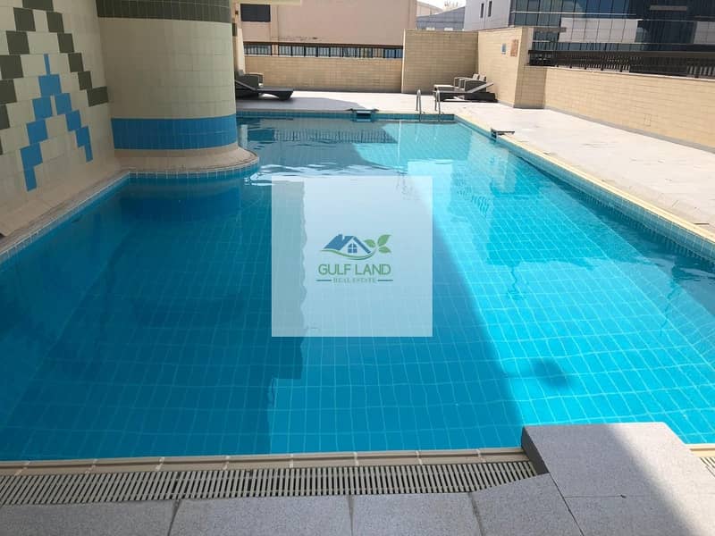 Sea view one bedroom apartment with furniture and pool  in AL Cornish area for rent