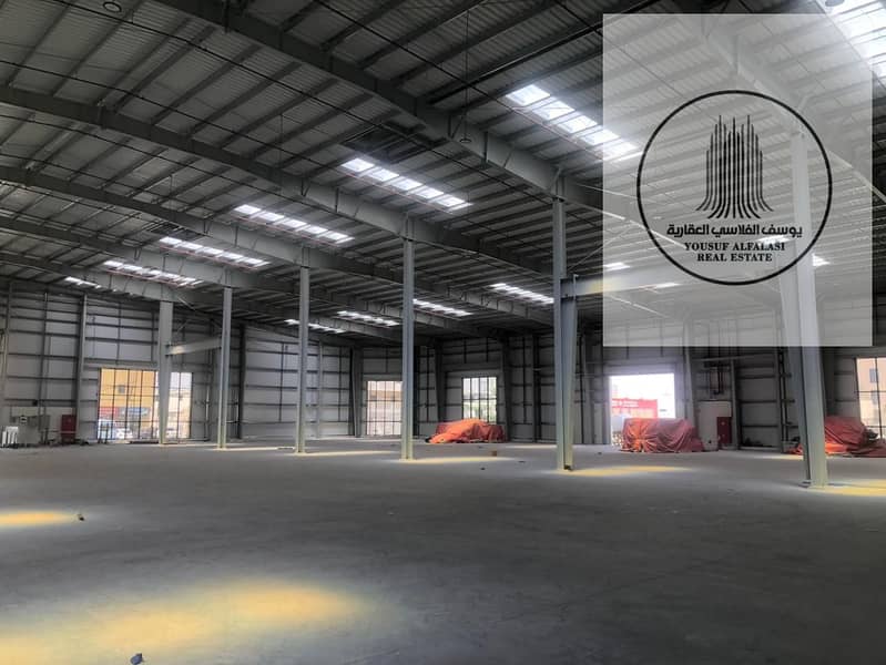 Warehouse for rent on a main road, 45,000 sq ft, 200 kW electricity. Price: AED 2 million - More