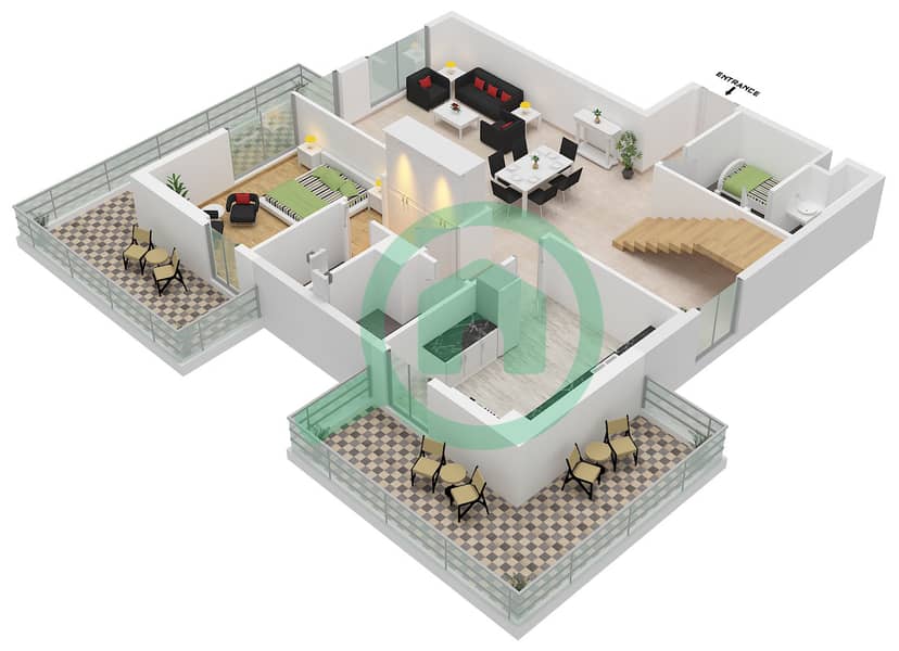 Equiti Home B - Planimetria del piano di 4 Camere Appartamento Tipo/unità A3 / UNIT 3 FLOOR 9,10 interactive3D