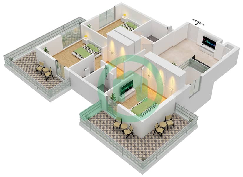 Equiti Home B - Planimetria del piano di 4 Camere Appartamento Tipo/unità A3 / UNIT 3 FLOOR 9,10 interactive3D