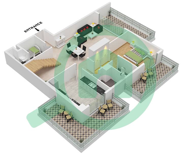 Equiti Home B - Planimetria del piano di 4 Camere Appartamento Tipo/unità A4 / UNIT 8 FLOOR 9,10 interactive3D