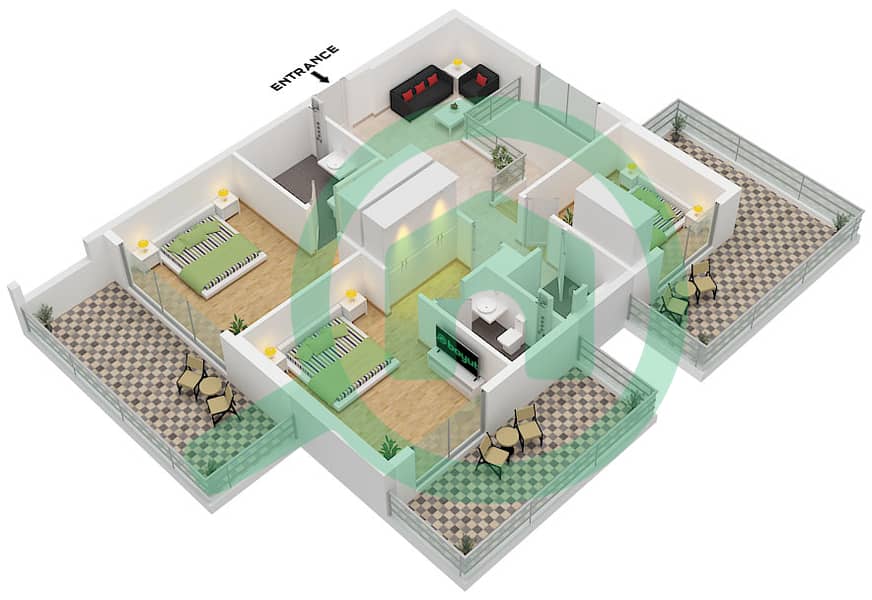 Equiti Home B - Planimetria del piano di 4 Camere Appartamento Tipo/unità A4 / UNIT 10 FLOOR 9,10 interactive3D
