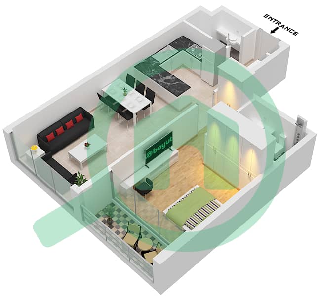 Verdana Residence 7 - 1 Bedroom Apartment Type C FLOOR 9 Floor plan interactive3D