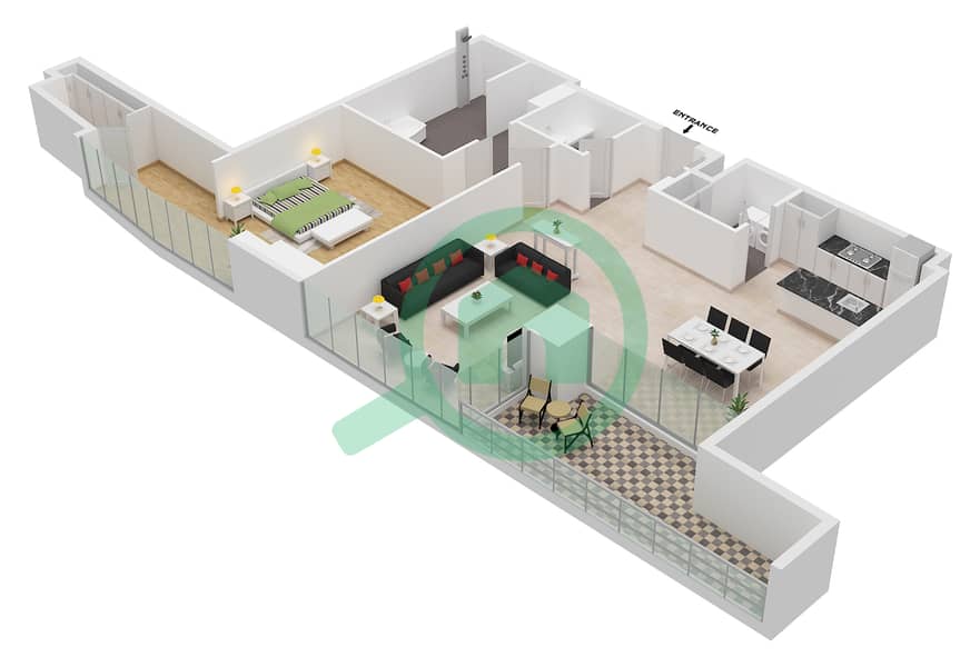 Bulgari Residence 5 - 1 Bedroom Apartment Type/unit B / UNIT 15 FLOOR 2-6 Floor plan interactive3D