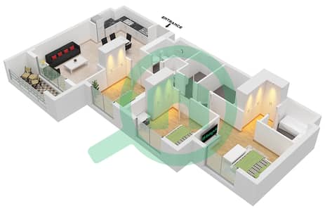 Jenna Main Square 2 - Grundriss für 3 Schlafzimmer Wohnung Einheit 07 FLOOR 3