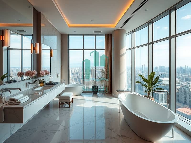 2 A_luxurious_hotel_bathroom_featuring_modern_design_and_elegant_style. _The_bathroom_has_a_spacious_layout_with_marble_flooring_and_walls. _A_large_freestanding_bathtub_sits_near_a_panoramic_window_offering_a_stunning_v. jpeg