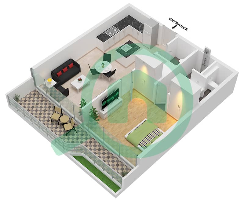 10 Oxford - 1 Bedroom Apartment Unit 22 FLOOR 5 Floor plan interactive3D