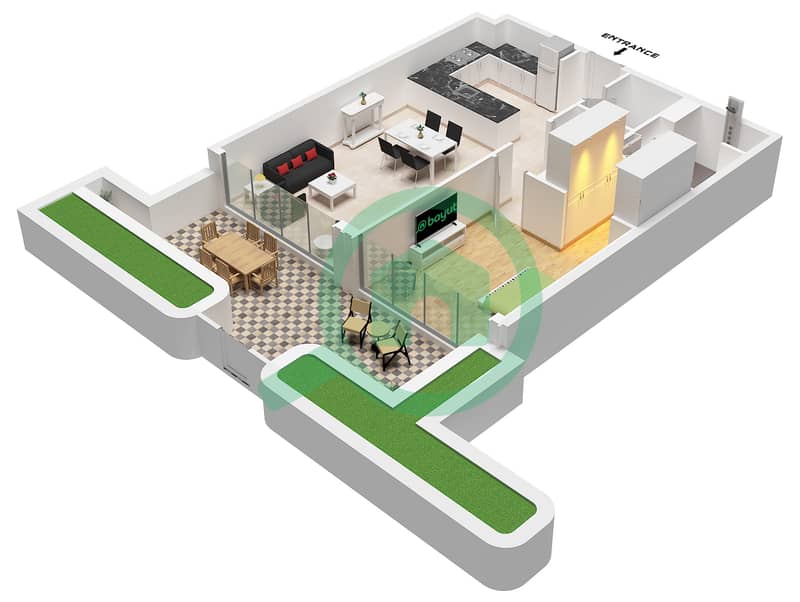 Bay Grove Residences Building 2 - 1 Bedroom Apartment Type/unit D / UNIT 2 FLOOR 1 Floor plan interactive3D