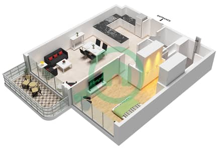 Bay Grove Residences Building 2 - Plano de planta de 1 habitación Apartamento Tipo/unidad G / UNIT 2 FLOOR 2-13 Bay Grove Residences Building 2 - Plano de planta de 1 habitación Apartamento Tipo/unidad G / UNIT 2 FLOOR 2-13