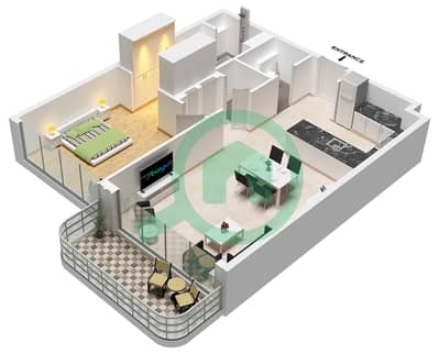 Bay Grove Residences Building 2 - Plano de planta de 1 habitación Apartamento Tipo/unidad H / UNIT 1 FLOOR 2-13 Bay Grove Residences Building 2 - Plano de planta de 1 habitación Apartamento Tipo/unidad H / UNIT 1 FLOOR 2-13