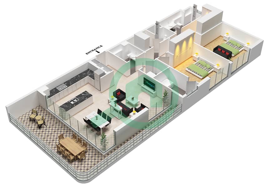 Bay Grove Residences Building 2 - 2 Bedroom Apartment Type/unit Y / UNIT 3 FLOOR 2-12 Floor plan interactive3D