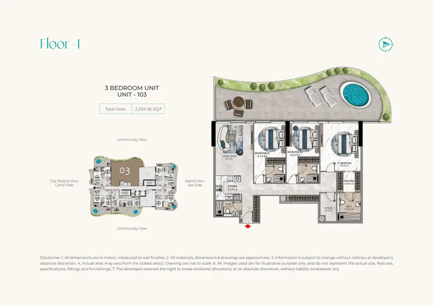 3 BR floor plan