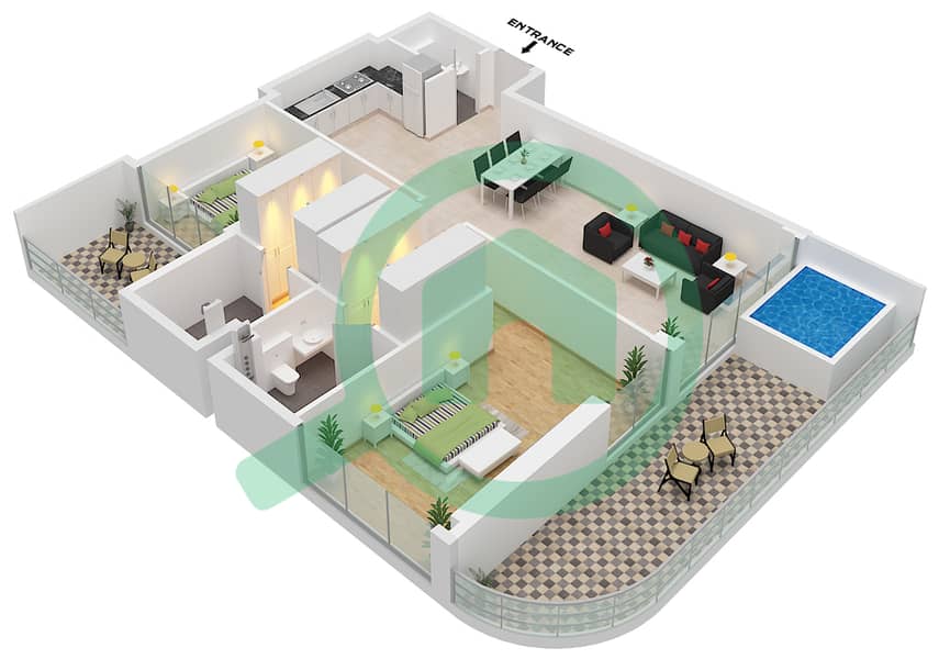 Samana Boulevard Heights - 2 Bedroom Apartment Type/unit 2 / UNIT 15 FLOOR 2-17 Floor plan interactive3D
